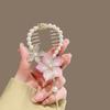 Horquilla con borla de flores y perlas para mujer, accesorio para el pelo con forma de disco para la parte posterior de la cabeza, con forma de bola, hebilla de cola de caballo, anilla para el pelo, pinza de fijación