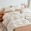 Conjunto de Roupa de Cama de Algodão Puro Simples Estilo Aeróbico Dupla Camada Gaze Estampada Conjunto de Quatro Peças Roupa de Cama Capa de Edredom de Algodão Puro Lençol com Elástico Conjunto de Roupa de Cama