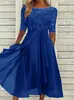 Vestido Amazon estilo europeo transfronterizo 2025: patchwork de gasa con encaje y detalles calados, vestido largo, vestido de dama de honor, vestido de noche, ropa de mujer