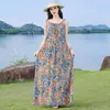 Vestido de Suspensório Novo Estilo 2025 para Mulheres, Luxo Leve e Toque de Alta Qualidade, Vestido Longo Floral de Algodão e Seda para Férias na Praia, Fica Ótimo no Verão