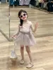 Verano 2025 Estilo Coreano Ropa Nueva para Niños Niñas Chaleco de Punto Estilo Ballet con Corbata Lazo Grande Falda de Malla Abullonada