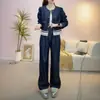 Conjunto de Duas Peças Moda Primavera 2026 Gola Redonda Acabamento em Renda Jaqueta Jeans + Calça Reta 075