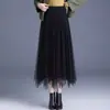 Saia plissada reversível para mulheres, novo estilo outono e inverno de 2026, saia midi de tule com barra larga, saia evasê emagrecedora com efeito de caimento, moderna
