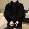 Casaco Jaqueta Masculino de Inverno com Lapela Curta de Alta Qualidade, Solto, Confortável, Reversível, para Meia-Idade e Jovem, Espessado, Mantém o Calor