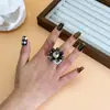 Anel de Flor de Resina Estilo Boêmio Transfronteiriço para Mulheres Estilo Coreano Brilhante Anel Cilíndrico Tridimensional com Padrão Trançado
