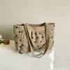 Bolsa de ombro tote de veludo cotelê plissado com poá retrô transfronteiriça, estilo casual, grande capacidade, bolsa de mão, bolsa para o dia a dia para mulheres