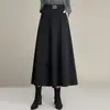 Outono de 2026 Nova Moda Elegante Cor Sólida Feminina Cintura Alta Emagrecimento Fluido Longa Saia Evasê Tendência