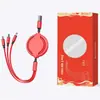 Cable de Carga Rápida Retráctil 3 en 1 para Teléfonos Móviles, Cable de Datos 3 en 1, Cable de Carga Tipo-C para Android con Impresión de Logo, Venta Caliente