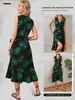 163 Moda Femenina Transfronteriza Estilo Europeo y Americano Vestido Cruzado sin Mangas con Cuello en V Estampado con Lazo, Vestido Casual de Longitud Media para Vacaciones