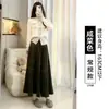 Saia Longa Veludo Dourado Feminina Outono Inverno Novo Estilo Cinza Cintura Alta Emagrecedora Linha A Tamanho Grande Corpo Pera Saia Plissada