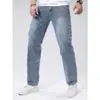 Calça Jeans Masculina, Elástica e Confortável, Calça Jeans de Corte Reto na Cor Azul Marinho, Calça Masculina Simples e Emagrecedora, Adequada para Todas as Estações