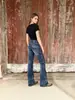 Jeans europeos y americanos de mujer para 2026, de estilo retro moderno, bordados, estilo americano, ajustados, elásticos, acampanados, largos, para exportación