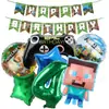 Meu Mundo Steve Pixel Jogo Tema Filme de Alumínio Aniversário Verde Digital Traje de Balões Faixa de Puxar Bandeira Cerimônia