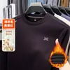 Top de Color Sólido para Jóvenes de Invierno Camiseta Casual Elástica para Hombre Sudadera Pulóver de Cuello Redondo para Viajero Camiseta Base Forrada de Felpa A333