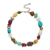Collar Retro Étnico de Resina con Bloques de Color y Cuentas Bohemio Vacacional Exótico Irregular Cadena de Clavícula de Cuentas Coloridas