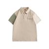 Camisa polo holgada de manga corta con diseño de contraste de color y costuras de marca japonesa de moda de verano 2025.