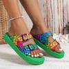 Hebilla de cinturón grande de comercio exterior europeo y americano, pantuflas de fondo de espuma ligera para mujer, para uso transfronterizo, sandalias de playa con graffiti colorido