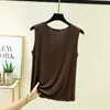Camisole de Verão Modal com Decote V e Acabamento de Babados para Mulheres, Top Fino Sem Mangas Cor Sólida Versátil Tamanho Plus