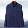 Camisas Masculinas para Meia-Idade e Idosos, Camisas Casuais de Seda Gelada de Manga Longa, Roupas Finas de Verão para o Papai, Roupas de Cor Sólida com Caimento Solto para o Vovô