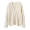 Novo Cardigan de Caxemira Outono Feminino Gola V Solto e Versátil Dourado Malha de Caxemira Casaco Suéter Cardigan Casual