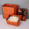 Bolsa de Regalo de Lujo Naranja de Gama Alta Estilo Accesible, Caja de Regalo Creativa Exquisita para Cumpleaños con Llavero, Regalo de Gama Alta Estilo Ins para Novia