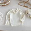 Suéter Estilo Coreano para Meninas com Pequenos Detalhes Esquerdo e Direito, Moda Outono para Bebês Cor Sólida Elegante Gola Lapela Malha, Roupa de Inverno Espessa para Crianças