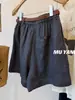 Muyang é fácil de usar! Cinto Fino Tecido Shorts de Linho Cintura Alta Casual Tricolor Shorts de Verão