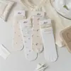 Meias Finas Largas de Primavera e Verão Estilo Japonês Urso Cartoon Laço Meias de Algodão Estilo Menina Doce Meias de Cano Médio Estilo Acadêmico Meias Longas para Mulheres