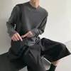Camiseta Retro Americana Texturizada Estilo Old Money Gola Redonda Manga Longa para Homens e Mulheres Outono Inverno Simples Solta Casual Camada Base Tendência