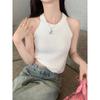 Chaleco de Punto de Alta Gama con Cuello Halter y Cuello Redondo con Tirantes Pequeños para Mujer en Verano, Prenda Exterior Delgada con Top sin Mangas que Recoge el Pecho para una Espalda Bonita