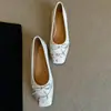 Versión de Piel de Oveja~Zapatos Planos Estilo Francés de Boca Baja Suave con Lazo para Mujer, Zapatos de Ballet sin Cordones de Punta Cuadrada de Crin de Caballo