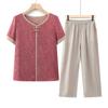 Traje de verano de abuela para madres de mediana edad y mayores, estilo extranjero, camiseta de manga corta, dos piezas, ropa para señoras de 60 y 70 años