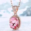 Pó natural europeu e americano Turmalina pingente em forma de ovo rosa diamante pingente cor tesouro em pó Cristal banhado a ouro rosa 18K colar atacado