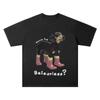 Zapatos Retro Estilo Americano Camiseta de Manga Corta Estampada de Perritos Pulóver Lavado Viejo Callejero para Hombres y Mujeres Tops de Pareja