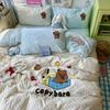 Lençol de Algodão Lavado Classe A Conjunto de Quatro Peças Primavera Desenho Animado Toalha Capa de Edredom Bordada Conjunto de Três Peças para Cama Nantong Home Textile