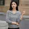 Suéter de Tricô com Gola Azul Marinho para Mulheres, Pulôver de Seda e Lã, Novo Estilo de Primavera, Estilo Casual e Relaxado, Camada Base Emagrecedora