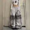 Pantalones de chándal anchos y curvos con estampado de cruz y letras desgastados, estilo americano de calle, para hombre y mujer, pantalones casuales fluidos para danza jazz, modernos