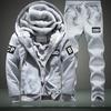 Conjunto Esportivo de Inverno com Capuz Forrado com Lã Espessado Casual Duas Peças Juvenil Meia-Idade Suéter Cardigã Conjunto Casual