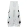 Pantalones de Chándal Talla Grande para Mujer con Estampado de Letras Estrella Estilo Americano, Nuevos Pantalones Casuales Versátiles de Pierna Ancha Sueltos para Verano