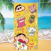Toalha de banho de secagem rápida infantil de grandes dimensões Giz de cera Pequena nova toalha de praia Microfibra Velo de dupla face Toalha de praia com impressão digital