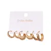 Pendientes Redondos de Circonita Chapados en Oro Real de 14K, Juego de Seis Piezas, Pendientes de Moda y Versátiles, Estilo Lujo Ligero, Accesorios para Orejas Simples y Elegantes