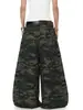 Pantalones vaqueros de camuflaje con pedrería estilo retro americano TR BRUSHSHIFT, de pierna ancha y corte holgado para la calle, de longitud hasta el suelo y con forma curva