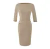 Vestido Rachel Acinturado de Manga Média, Bodycon Elástico Franzido de Um Ombro, Estilo Desejo Puro, Outono, Slim Fit, Vestido de Comprimento Médio Estilo Hot Girl para Mulheres