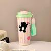 Nova Caneca Térmica de Café 2024, Copo Duplo para Beber para Meninas, Grande Capacidade com Alça e Canudo, Copo Portátil para Viagem