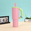 Taza Termo de Acero Inoxidable Estilo Macarrón, Taza Portátil de Estilo Fresco para Exteriores, Taza con Asa de Gran Capacidad para Hielo