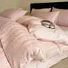 Luxo leve, conjunto de lençóis de quatro peças minimalista, coleção de outono, capa de edredom jacquard 100% algodão, roupa de cama Nantong, conjunto de três peças para dormitórios estudantis
