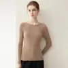 Suéter de cachemir 100% puro integrado sin costuras para mujer, suéter de cuello redondo, otoño e invierno, a rayas, ajustado, adelgazante, jersey, capa base de punto