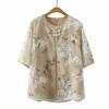 Camisa Casual de Verão 2025 Plus Size Manga Meia Manga Feminina para Meia-Idade e Idosos Top Bordado Falso Duas Peças Camiseta para Mãe Gordinha Camisa Floral