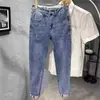 Jeans para hombre, nuevo estilo primavera y otoño, versátiles y modernos, de pierna recta ajustada elástica, pantalones largos estampados en gris ceniza, pantalones casuales de alta elasticidad