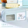 Estojo para Lápis Temático de Gato com Sal Marinho e Frente Transparente, Cabe Cartões Pequenos, Multicamadas, Grande Capacidade, Color Blocking Moderno, Bolsa de Papelaria com Design Único